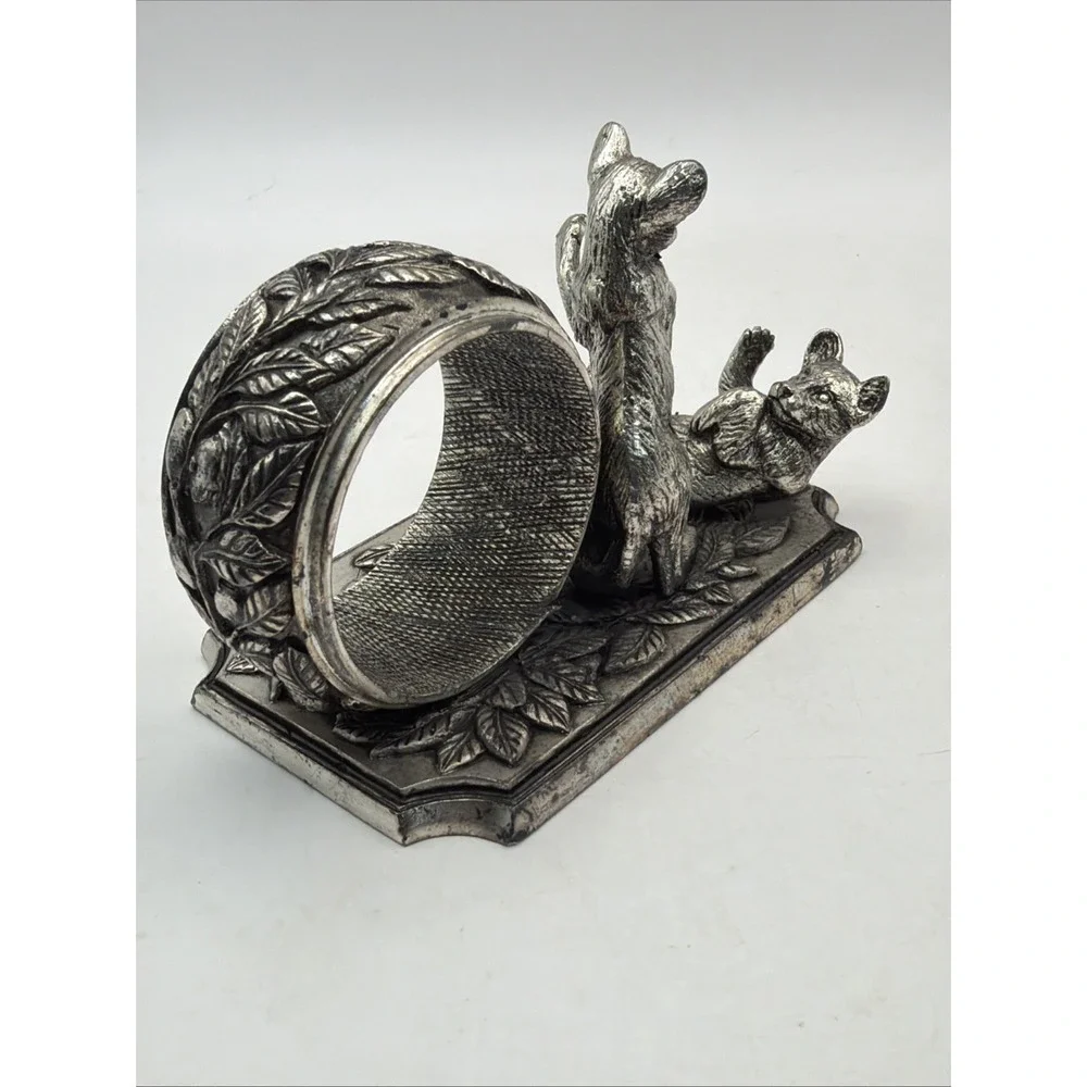 Franklin Mint Animals At Play Napkin Ring Silver Plate Lion Cubs Vintage 1977